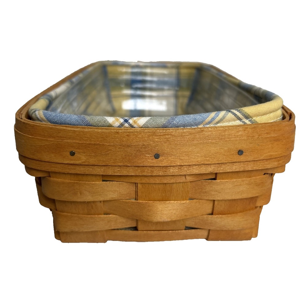 Longaberger Bread Basket Set Basket Plaid Fabric Liner Regular Protector 1997 - Picture 4 of 13